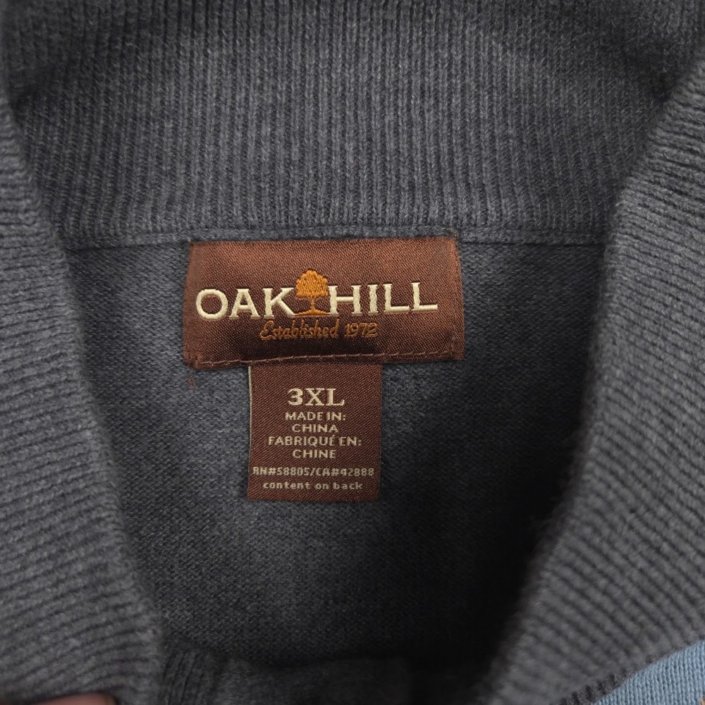 Oak Hill Sweater Men 3XL 100% Cotton Argyle Henley Pullover Gray Blue Big Tall - Picture 3 of 12